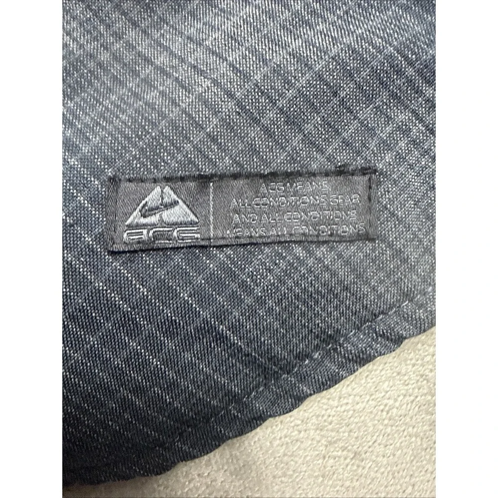 Nike Men L ACG Quilt Lined Snap Shirt Jacket Shadow Black Plaid Vintage Rare EUC